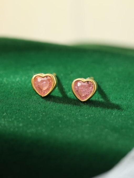 ES2555 [Gold] 925 Sterling Silver Cubic Zirconia Heart Dainty Stud Earring